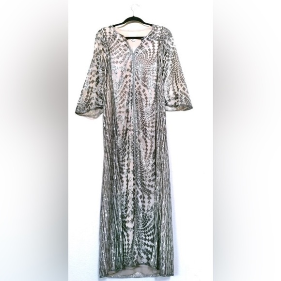 NWT | Free People x Anna Sui Sequin Embroidered Silver Front Slit Maxi Dress XS - Picture 4 of 15